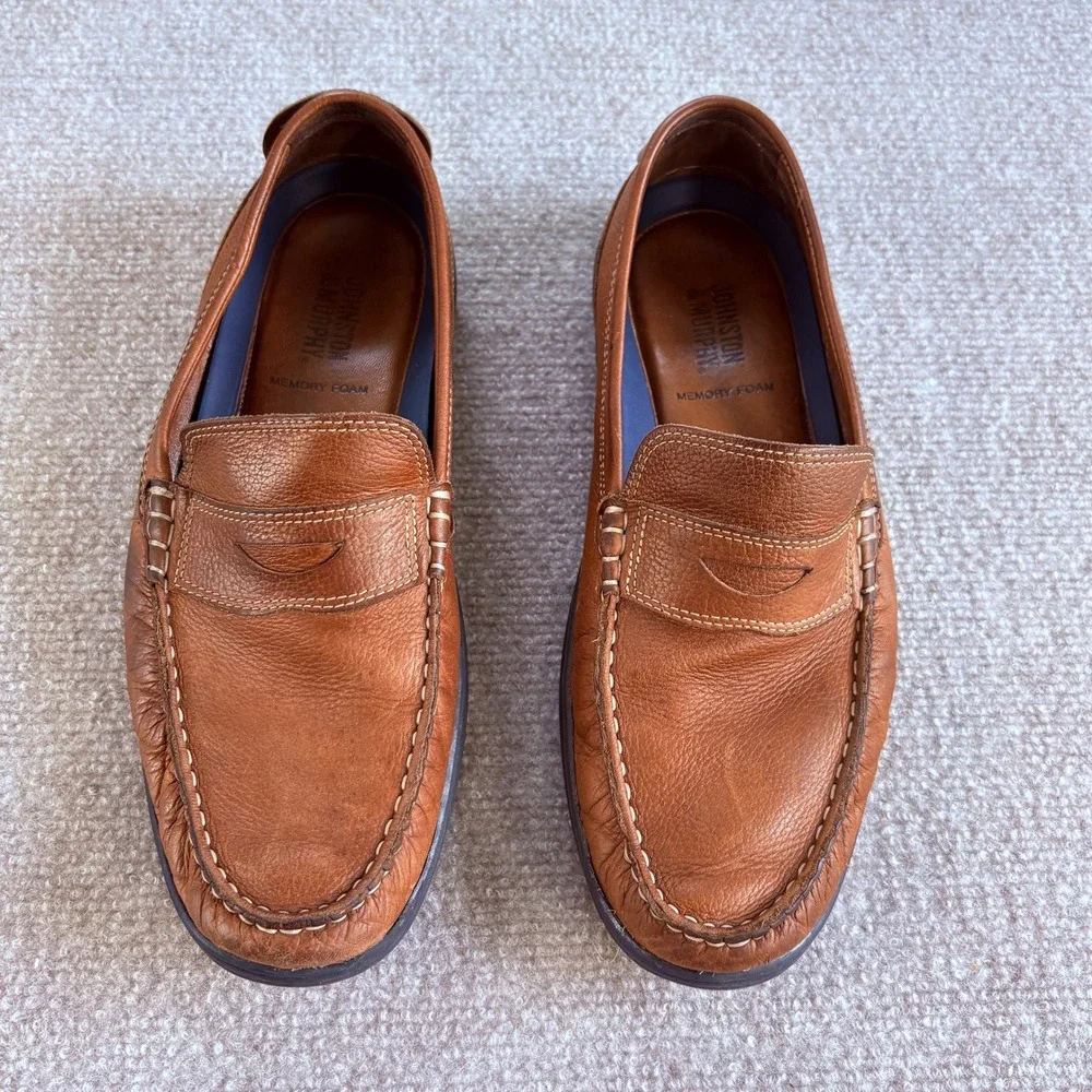 Johnston & Murphy 25-8900 Mens Penny Loafers Tan Leather Memory Foam Shoes 8